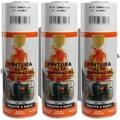 Imagen de H HANSEL HOME Pintura Spray Alta Temperatura Aluminio 400 Ml Pack de 3 Unidades