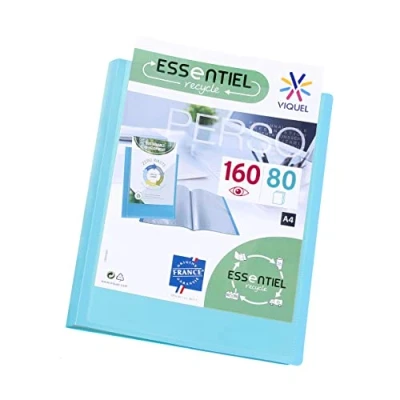 Imagen de Viquel Carpeta A4 con 160 fundas Encuadernación personalizable Bolsillos transparentes lisos Esencial reciclado Azul turquesa