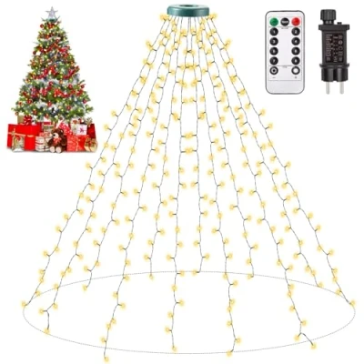 Imagen de Auriostar Luces Arbol Navidad, 2.5m x 12 Cadena de 300 LEDs, IP44 Impermeable Guirnalda Exterior con 8 Modos, Navidad para Exterior, Interior, (Blanco Cálido)