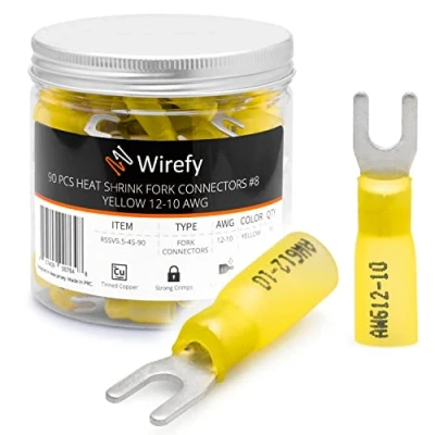 Imagen de Wirefy 90 Piezas de Conectores Engarce Termorretráctiles en Forma Horquilla M4 Terminales Eléctricos Horquillados 4 6 mm²