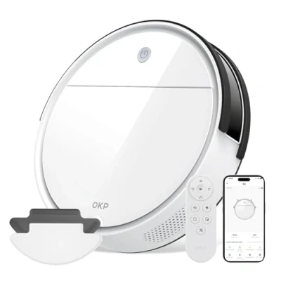 Imagen de OKP Robot Aspirador y Fregasuelos, Cuerpo Ultrafino De 7,8 cm, K5B Aspirador, Aspiradora Silenciosa, Alexa/WiFi/App, Apto para Suelos Duros, Alfombras Pelo Corto Mascotas