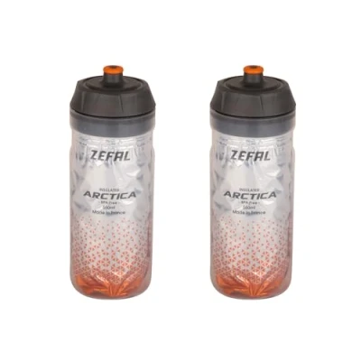 Imagen de ZEFAL Pack Arctica 55 Lote de 2 bidones para bicicleta 550ml Bidon Ciclismo Isotermico Inodoro e impermeable, botella deportiva sin BPA, Plata/Naranja, x