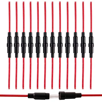 Imagen de FULARR® 12Pcs 5X20mm Profesional Tubo Vidrio Portafusible, Portafusible Tipo Tornillo en Línea con Cable 16 AWG, para Rápido Soplado Fusible Negro