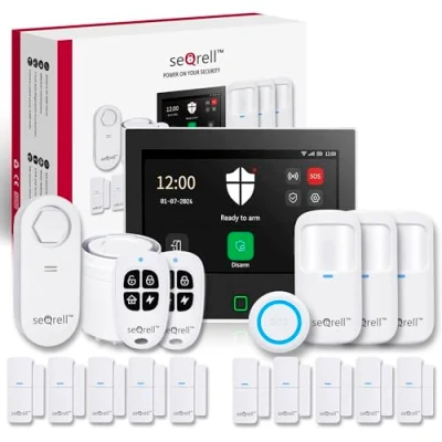 Imagen de seQrell, Kit Alarma Casa, 4G gsm y WiFi, Casa con Aviso al Movil Aplicación Android e iOS, Set de 19 Piezas Pantalla Táctil 7&quot; Batería 5000 mAh. SQ7024B