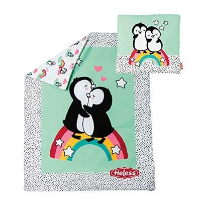Imagen de Heless 1000 Juego de Cama Reversible cojín en diseño Lunares pingüino para Dulces sueños muñecas, Multicolor, Talla única