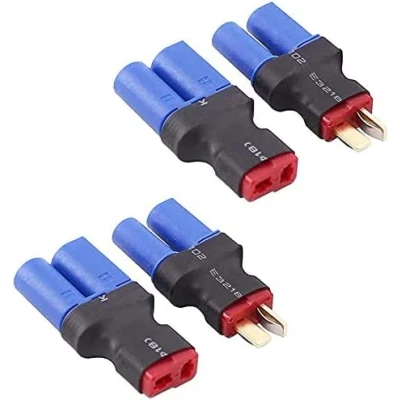 Imagen de YUNIQUE GREEN CLEAN POWER Set de 4 Adaptadores EC5 a T Plug Estilo Deans Compatible con batería Lipo, Helicóptero RC para Modelismo, Azul, Plástico