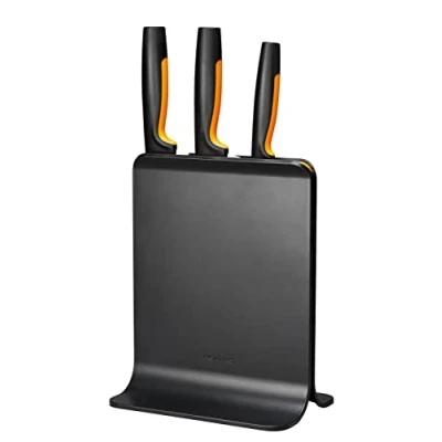Imagen de Fiskars Bloque para cuchillos de diseño con 3 cuchillos, Functional Form, Incluye Cuchillo verduras, chef Santoku y cocina, Plástico, Negro, 1057555