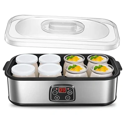 Imagen de Yogurtera con 8 Vasos y Tapas, Máquina de Yogur Griega, LCD Pantalla un Solo Toque, Fácil Usar, Fresco Casero, Tiempo Temperatura ajustables, sin BPA