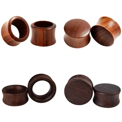 Imagen de TBOSEN Juego de 4 pares dilatadores madera, oreja doble llamarada, expansores joyería para piercing corporal, 15/16&quot;(24mm), Madera