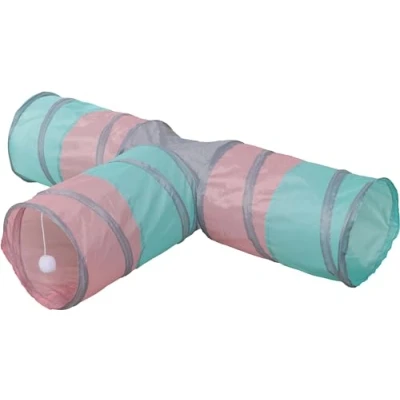 Imagen de Kerbl Pet Túnel Gatos Triangle, Turquesa/Rosa/Gris, Ø 25 x 80 50 cm