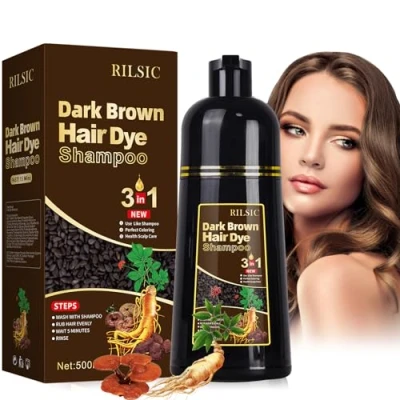 Imagen de 500ML Champú para Tinte de Pelo Marrón Oscuro, Hair Dye Shampoo 3 en1 Cubre Canas, Instantáneo Pelo, en minutos, Champu Canas Natural y Duradero hombres mujeres