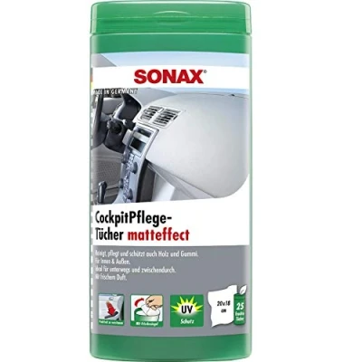 Imagen de SONAX toallitas de Cuidado para Cabina (25 Unidades) húmedas limpias, cuidan y protegen Todas Las Piezas plástico, Madera Goma Número Referencia 04158410, Verde