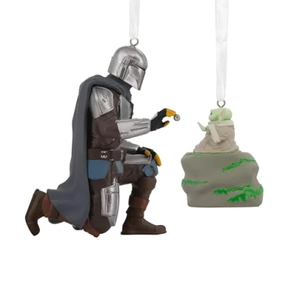 Imagen de Hallmark Storied Moments, The Mandalorian &amp; Grogu, decoración de árbol Star Wars, Adorno Colgante Resina, Navidad, Regalos para Navidad