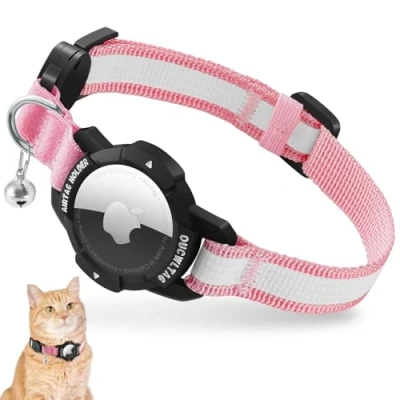 Imagen de Collar de Gato Airtag Luminoso, Accesorios Compatibles con Apple AirTag, para Ajustable Cierre Seguridad y Elástico (Rosa, Gatito 18 26cm)