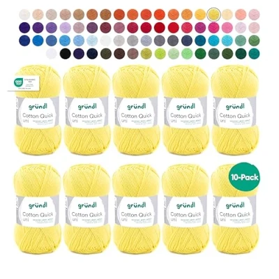 Imagen de Gründl Cotton Quick Uni Paquete de 10 ovillos, Color Amarillo Hilo Tejer a Mano, Azul Medio, 29 x 12 7 cm, 500