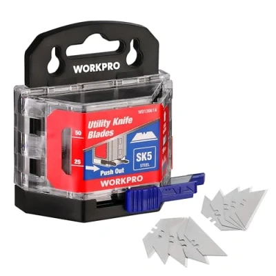 Imagen de WORKPRO Cuchillas de Recambio 50 piezas, Hojas Repuesto para Cuter Profesional, SK5 Acero Inoxidable, Trapezoidales Profesionales Cúter Cortador Cuchillo