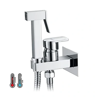 Imagen de Ibergrif M22019 Monomando Empotrar para Bidé WC, Grifo de Bidet Cuadrado con Agua Fría y Caliente, Cromo, Plata, Redondo