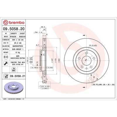 Imagen de BREMBO COATED DISC LINE 09.5058.21 Disco de freno 284 22 5 ventilación interna revestido con tornillos ALFA ROMEO: GTV, Spider