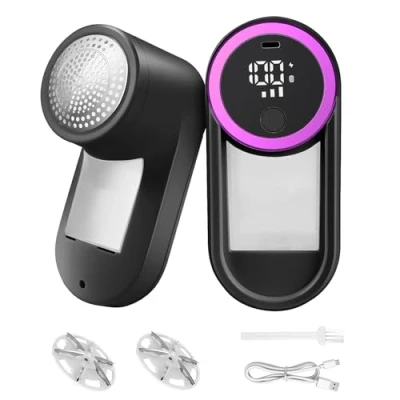 Imagen de Weinsamkeit Quitapelusas Electrico, Quita Bolas de Ropa Recargable con 3 Velocidades y Pantalla LED, Portátil Maquina 6 Cuchillas Pelusas Eléctrico para Muebles
