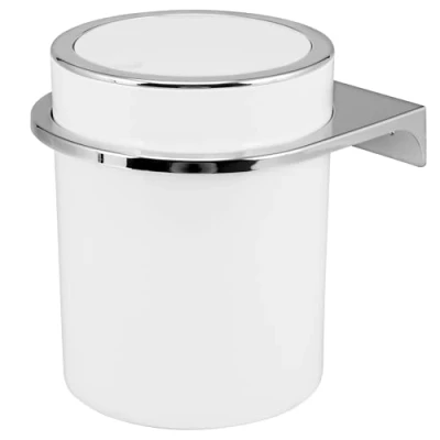 Imagen de bremermann cubo de cosméticos Savona, incluye soporte pared, con tapa oscilante, plástico para cuarto baño, 5,5 litros (blanco)