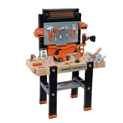 Imagen de Smoby Banco de Trabajo Infantil Black&amp;Decker Ultimate, 95 Accesorios,Taller, Taladro Electrónico, Destornillador Mecánico, Sierra, Kit para Construir un Vehículo, Juguete 3 años (7600360730)