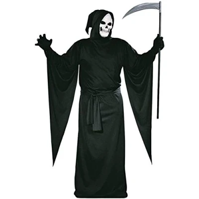 Imagen de Tante Tina Disfraz de Halloween del Verdugo para niños, viene con capucha y máscara Muerte Negro Talla M (128, 5 7)