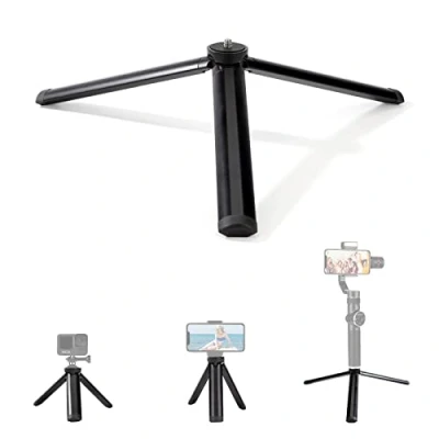 Imagen de Mini Tripode para Movil Portátil Trípode de Mesa Camara Aleación Aluminio con Tornillo 1/4&quot; Compatible Gopro Teléfono Estabilizador Cardán Longitud 11cm Negro
