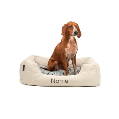 Imagen de lionto Cama para Perro cojín de Piso Reversible, (M) 80x60 cm Beige (con Nombre Impreso)