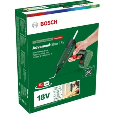 Imagen de Bosch pistola de pegar a batería AdvancedGlue 18V (sin batería; sistema 18 V; 4 barras cola; calienta en 90 s; modo doble temp. 130 C 200 C; para bricolaje, reparación y más; embalaje cartón)