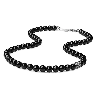 Imagen de GAVU Collar de Piedras Naturales y Cristal para Hombre con Cuentas Obsidiana Arcoíris Perla Amuleto Fleur lis 60cm