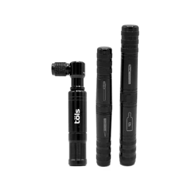 Imagen de TÖLS Kit Reparacion Tubeless Compacto para Inflador Bicicletas 5 Mechas Pinchazos MTB + Aguja Escarriadora Adaptador CO2 41g, Negro Tubeless, Bomba NO Incluida