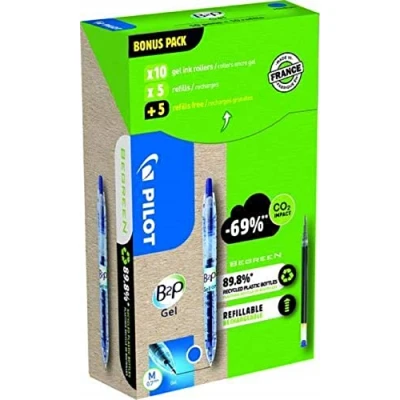 Imagen de Pilot Greenpack B2P Eco Gel, 0,7 mm, azul, 10 bolígrafos y recambios, WLT556206