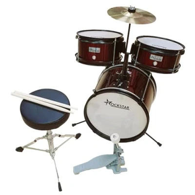 Imagen de ROCKSTAR Batería Principiantes Junior JDS1043C Instrumento Musical Afinable con Pedal de Bombo, Taburete y Baquetas Calidad sonora excepcional. Dimensiones: 50cm Ancho, 90cm Fondo, 75cm Alto