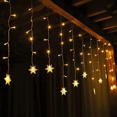 Imagen de SALCAR 3 m Cortina de Nieve led, Luz LED Nevadas 108 LEDs, Cadena Estrella Luces Decoración + Cable alimentación 3m Blanco cálido