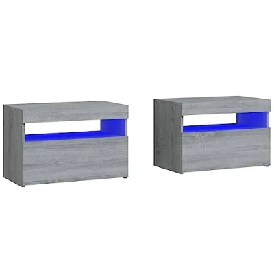 Imagen de Mesitas de noche con luces led 2 uds 60