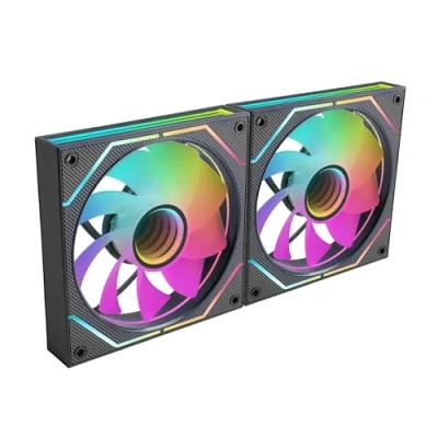 Imagen de Mars Gaming MF 3DPROX2R, Kit 2x Ventiladores 120mm, Aspas Invertidas, Iluminación ARGB Triple Infinity Mirror 360, Control PWM, Rodamientos FDB, PC con Compatibilidad Total ARGB, Negro