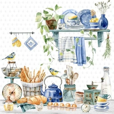 Imagen de 20 servilletas de papel con diseño hierro azul para decorar la cocina, decoupage y decoupage, 33 x cm