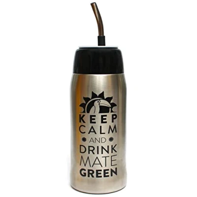 Imagen de Mate Green Yerbomos 4.0 Black 580 ML for Yerba Tee, un accesorio portátil, funciona como termo con una botella y mantiene el agua, plateado negro, 13308
