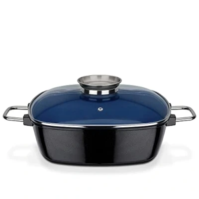 Imagen de GSW Cobalto Caceramica 167413 Ceramica Cacerola Cuadrada para inducción con Tapa de Cristal aromático, 28 x 8,5 cm, Aprox. 5,0 litros, Aluminio, Negro/Azul, 2
