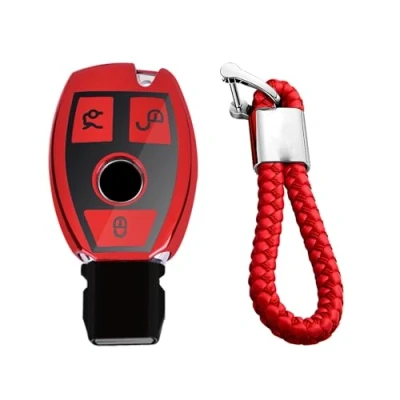 Imagen de M.JVisun Suave Llave del Coche TPU Silicona Funda Para Mercedes Benz A B C E S G M V Clase CLA CLS GLA GLC GLE GLK GL GLS SL SLK SLC Viano Metris Brillante Rojo Trenzado Llavero