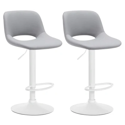 Imagen de CLP Set De 2 Taburetes Bar Camden En Polipiel I Sillas Cocina Modernas Altura Ajustable con Base Metálica, Color:Gris, Material del Soporte:Metal Blanco Mate