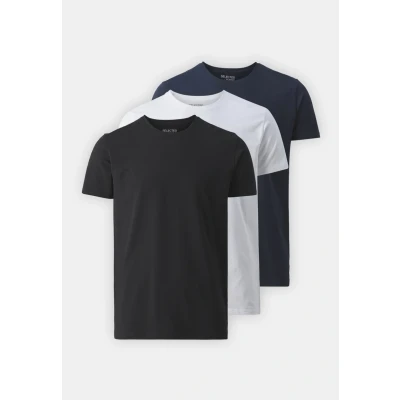 Imagen de Selected Homme Slhroland Oneck TEE 3 PACK Camiseta básica, Hombre, Talla: Small, Black/navy blazer/bright white