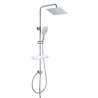 Imagen de JOHO 304 Columna Ducha en Acero INOX sin Grifo Para Baños de Hidromasaje Barra Altura Adjustable Conjunto con Estante Cabezal Lluvia Grande 20x20cm
