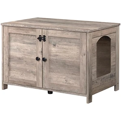 Imagen de HOOBRO Casa para Gatos, Baño Gatos con Dos Puertas y Estante Ajustable, Cajón de Arena, Amplia Entrada, Resistente Construcción, Sala Estar, Dormitorio, Gris EBG03MW01G1