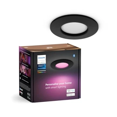 Imagen de Philips Hue downlights Slim, 90 mm, inteligentes, luz blanca y de color, compatible con Bluetooth, control por voz Alexa, Apple Home Google Assistant, en negro