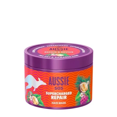 Imagen de Aussie SOS Supercharged Repair Mascarilla Capilar 500ml Para Pelo Seco Y Dañado. Ayuda A Reparar Proteger El Cabello Dañado, Dejándolo Suave, Liso E Hidratado Durante 100 Horas. Fórmula Vegana