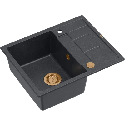 Imagen de QUADRON fregadero de cocina negro granito tamaño 62 x 50 22 cm, color: y cobre MORGAN 116 un seno con escurridor empotrado agujero para grifo