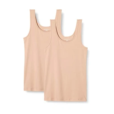 Imagen de Amazon Essentials Camiseta ajustada sin mangas Mujer, Pack de 2, Beige, S