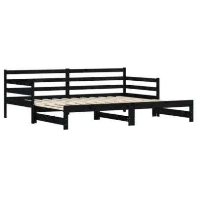 Imagen de vidaXL Sofá Cama Nido, Diván Extensible, Extraíble de Invitados, Estructura para Salón Dormitorio, Madera Maciza Pino Negro 90X200 cm