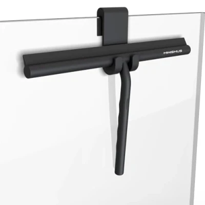 Imagen de Minismus Limpia Mamparas Ducha Cristal de Silicona para Puertas y Ventanas Rasqueta Limpiacristales Ducha, Baño Espejos Limpiador con Colgador sin Taladrar (Negro, 33 cm)